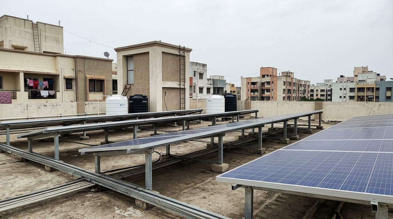 Housing Society Rooftop Solar Installation on Apartment Terrace in Pune